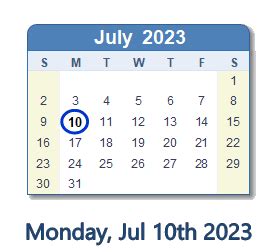 July 10, 2023 (Monday) .